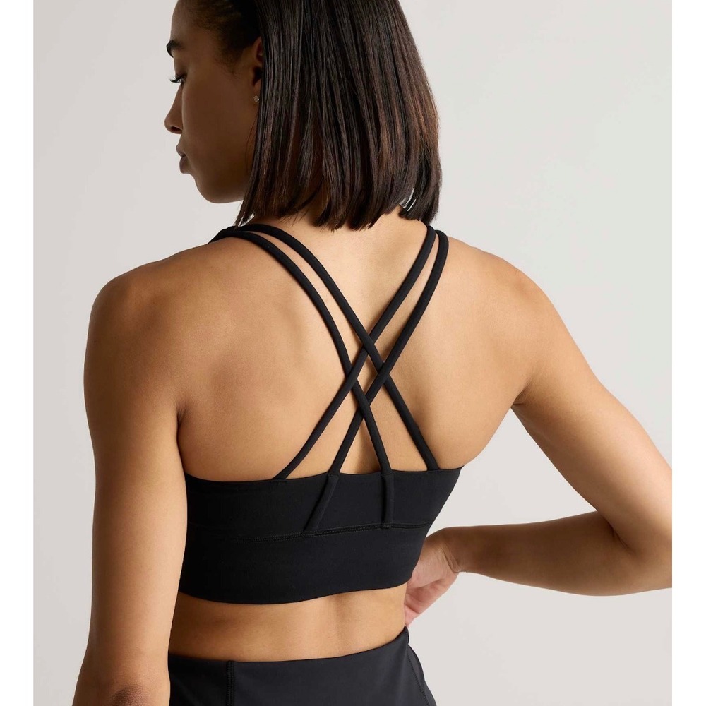 Quince Ultra-Soft‎ Performance Strappy Longline Sports Bra Black CMSL001 Size S